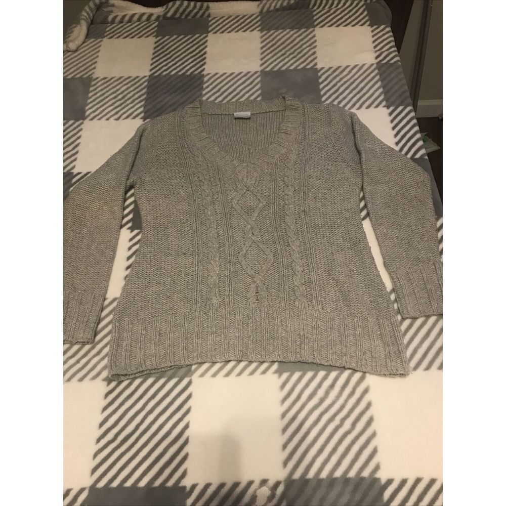 Columbia Womens Large Cable Knit V-Neck Sweater Blue Long Sleeve‎ Knitwear